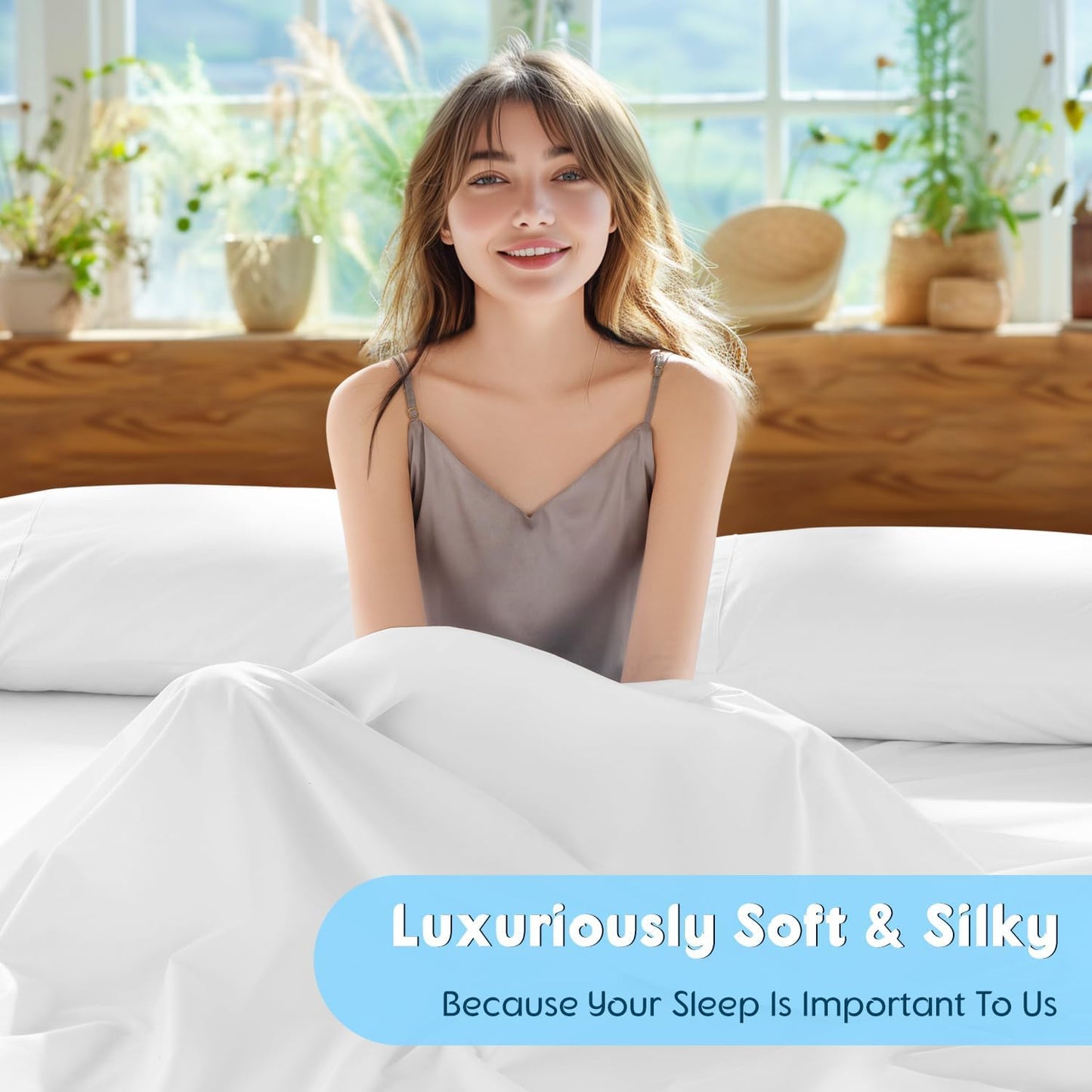 SONORO KATE 100% Egyptian Cotton Sheets Set - Luxury 5-Star Hotel Quality, Soft & Breathable | 4-Piece Queen Set (White)