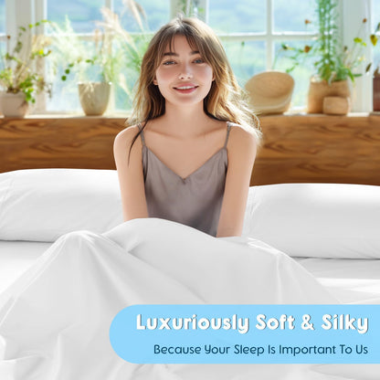 SONORO KATE 100% Egyptian Cotton Sheets Set - Luxury 5-Star Hotel Quality, Soft & Breathable | 4-Piece Queen Set (White)