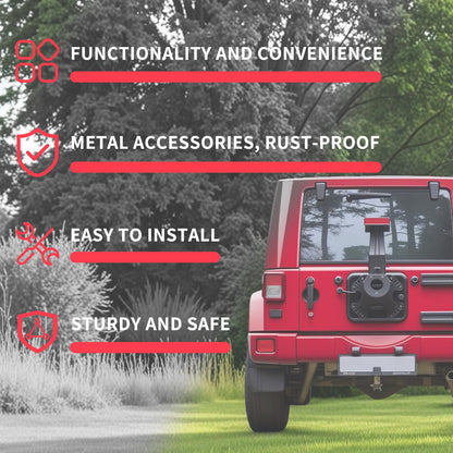 KLYONA for JK up to 37" Spare Tire Carrier with Third Brake Light Bracket Compatible with 2007 2008 2009 2010 2011 2012 2013 2014 2015 2016 2017 2018 Jeep Wrangler JK JKU Width-Adjustable Tire Lift