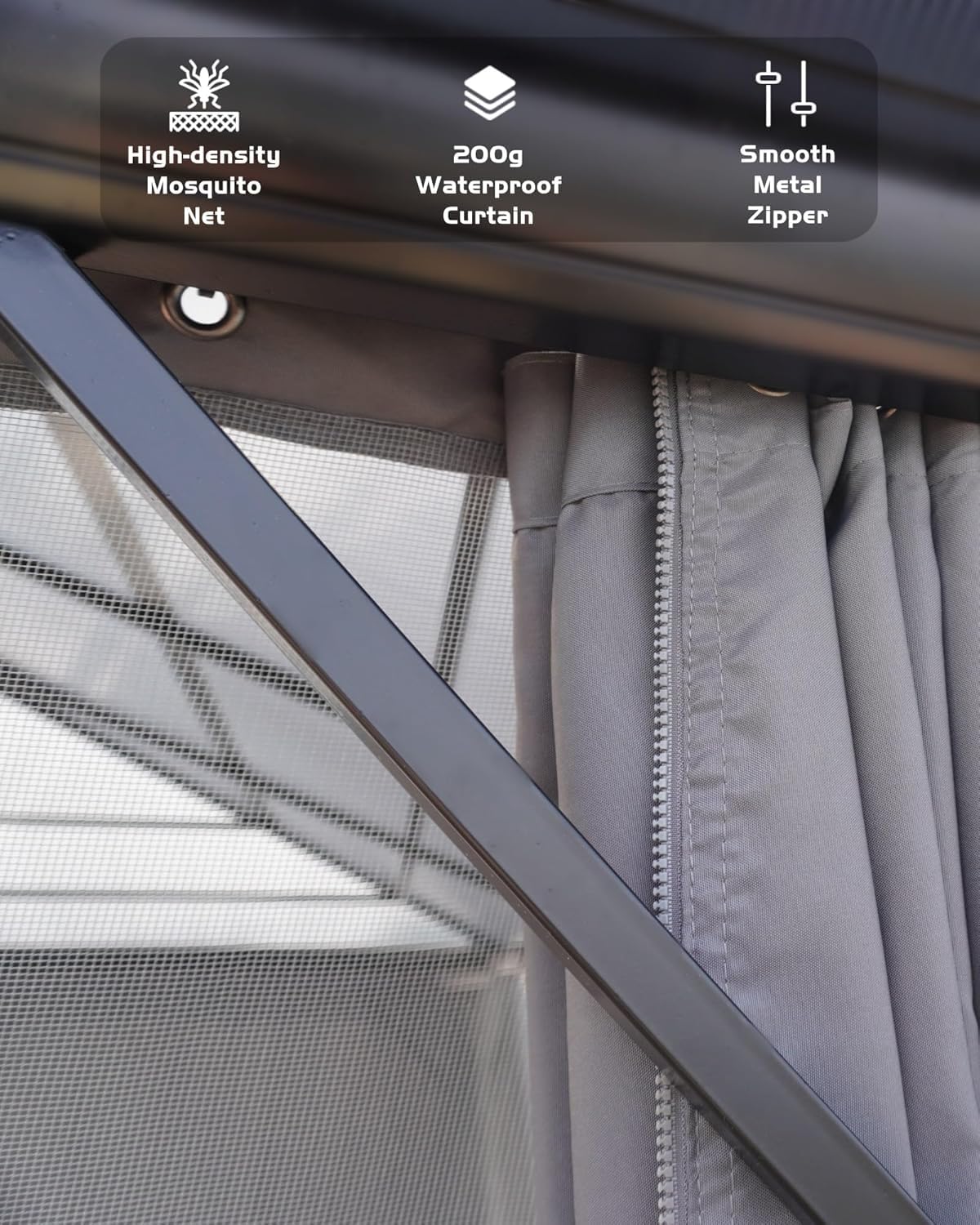 12'X12' Hardtop Gazebo, Outdoor Double Roof Galvanized Steel Gazebo, Aluminum Heavy-Duty Steel Top Canopy with Mosquito Net & Privacy Curtain for Patio, Porch, Garden, Lawn, Deck, Backyard,Gray
