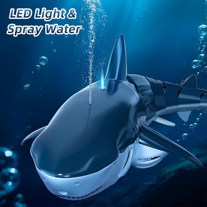 TEMI Remote Control Shark Toy for Kids Boys 3-5 Simulation RC Sharks with Light Water Spraying RC Boat for Lake Bathroom Pool Christmas Birthday Gifts for Aged 3 4 5 6 7 8 9 Girls Toddlers(Blue)