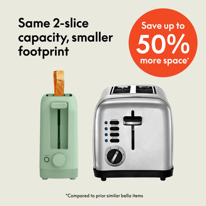 bella 2 Slice Slim Toaster, Fits-anywhere™ Kitchenware, 6 Setting Shade Control with Reheat & Cancel Buttons, Fits sourdough, 10” Long Slot, Anti Jam & Auto Shutoff, 900 Watt, Surf