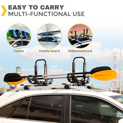 Kayak Roof Rack, Aluminum Kayak Carrier Folding J-Style Universal 4-in-1 Multifunction for Canoe, SUP, Kayaks, Surfboard Rooftop Mount on SUV, Car and Truck Crossbars, Black
