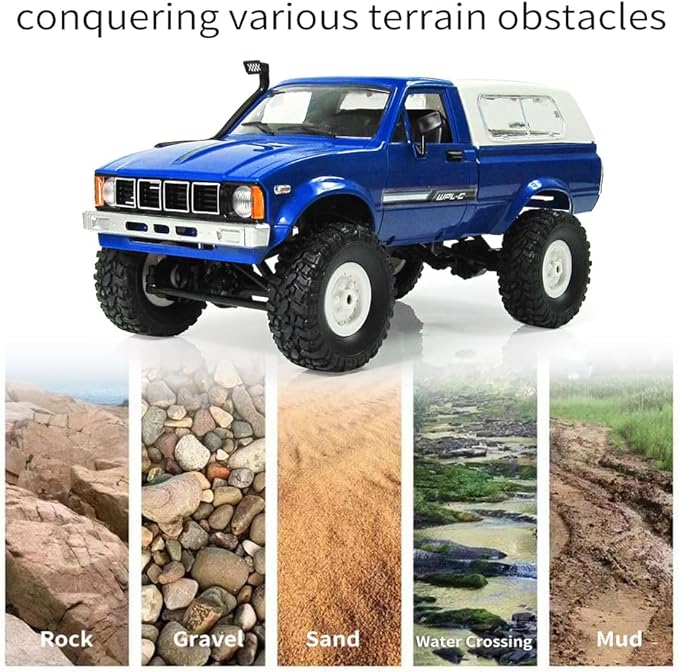 GoolRC RC Truck WPL C24 RC Crawler 1/16 Scale Remote Control Car 4WD All Terrain Off Road Pickup Truck 2.4GHz RC Climbing Car with LED Light 2 Batteries for Adults (Blue)