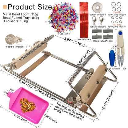hobbyworker The Second Generation Adjustable Bead Loom Kit with Seed Beads,Large Eye Curved Beading Needle, Funnel Tray,Lobster Clasp,Open Ring and Bead Mat for Jewelry Making kit