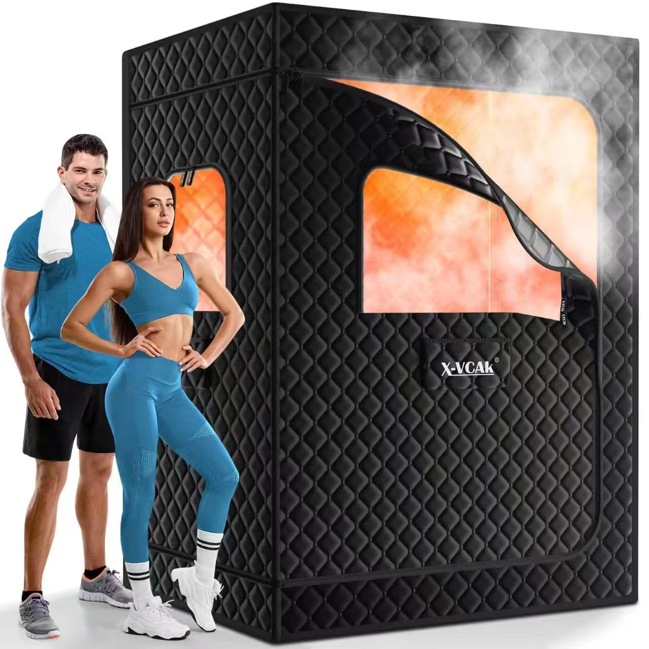 X-Vcak Upgraded 2 Person Sauna, Portable Sauna with 5 Layer Waterproof, Portable Steam Sauna Tent with 2 Steamers, 2 Folding Chair, 71”x 49”x 36"
