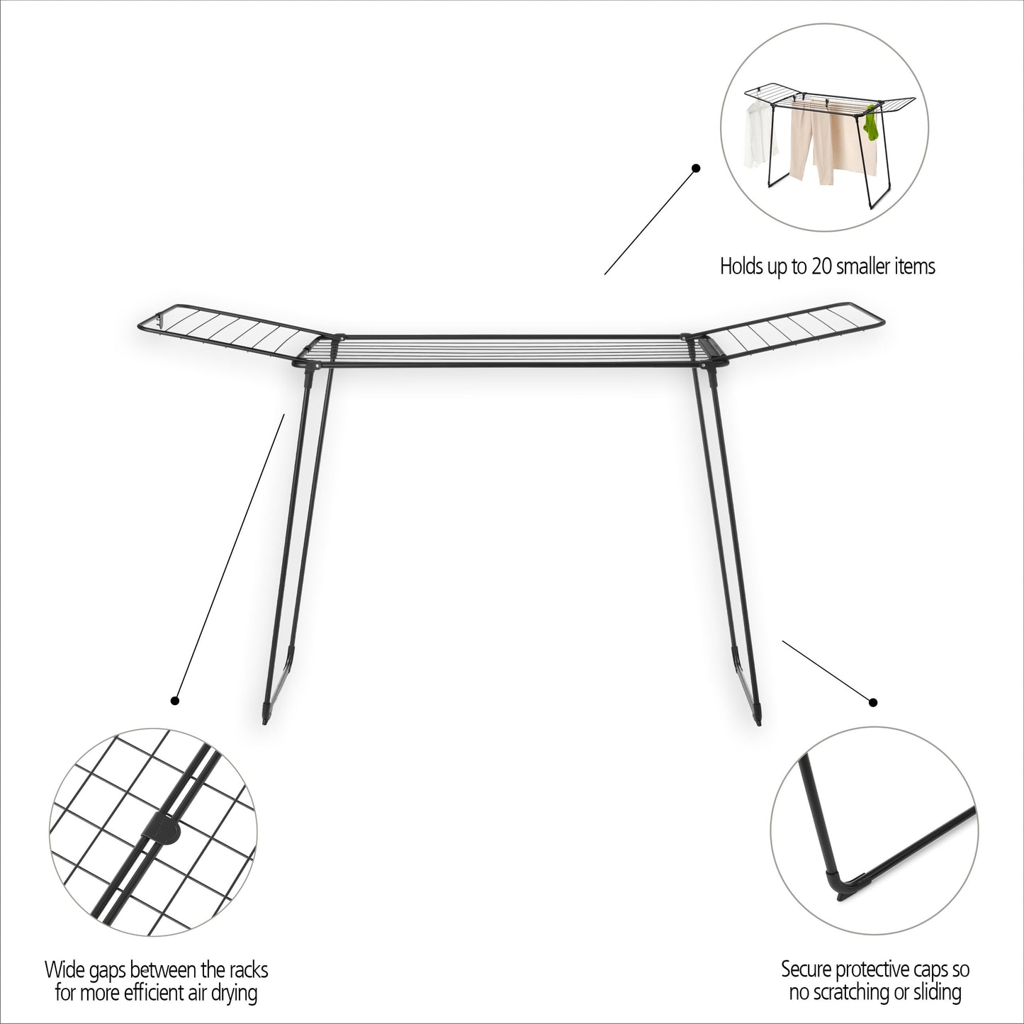 Brabantia HangOn Clothes Drying Rack | 72ft (22m) | White | Large Indoor Clothes Airer, Foldable Laundry Stand for Large & Small Items, Wide Lines for Towels & Bedding | Fits 2 Full Loads