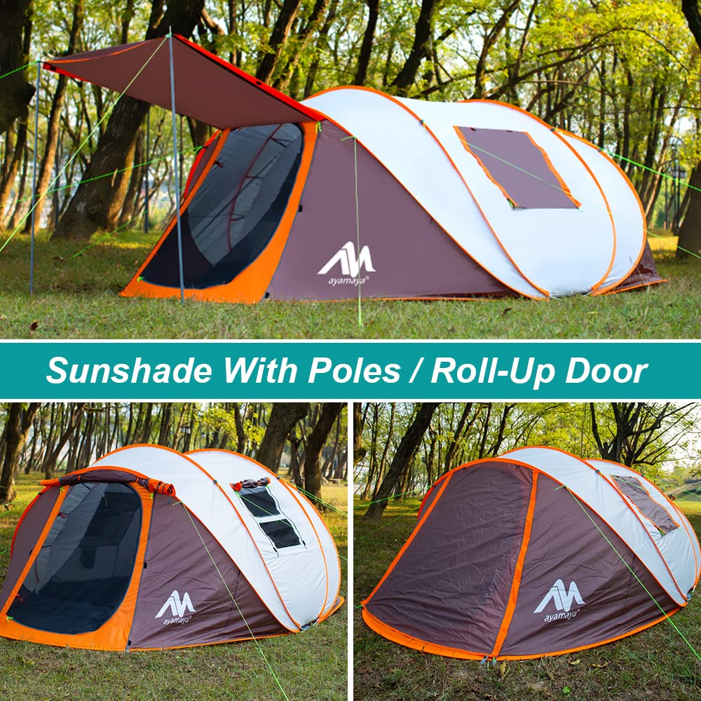 AYAMAYA Pop Up Tent 6 Person Easy Pop Up Tents for Camping with Vestibule, Double Layer Waterproof Instant Setup Popup Tent Big Family Camping Tents Beach Pop-up Tent Space for 2/3/4/5/6 People Man