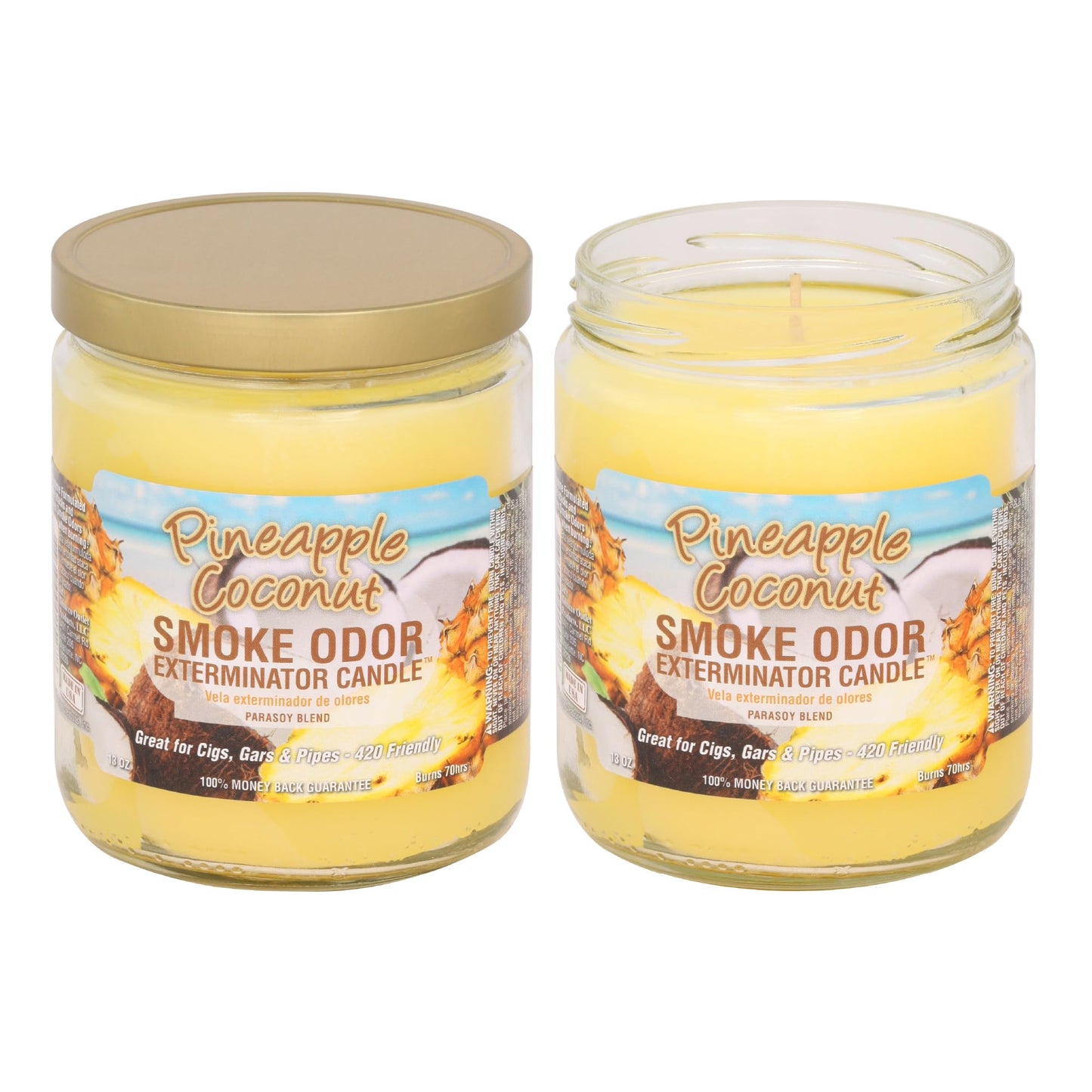 Smoke Odor Exterminator 13 oz Jar Candles Pineapple & Coconut, (2)
