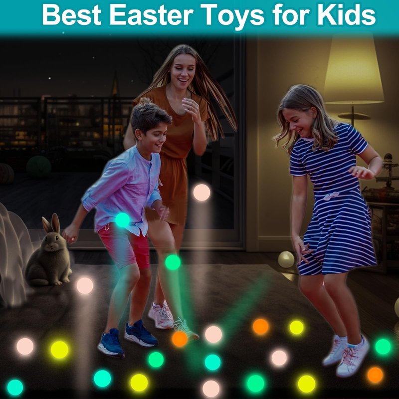 Easter Basket Stuffers 24 Pack Prefilled Easter Eggs with Glow in The Dark Bouncy Balls 6 Colors High Bouncy Ball Stress Relief Fidget Toys Easter Eggs Filled Hunt Party Gift for Kids Boys Girls Teens