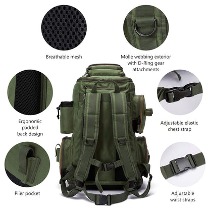 BASSDASH Fishing Tackle Backpack Water Resistant Tactical Bag Soft Tackle Box with Rod Holder and Protective Rain Cover