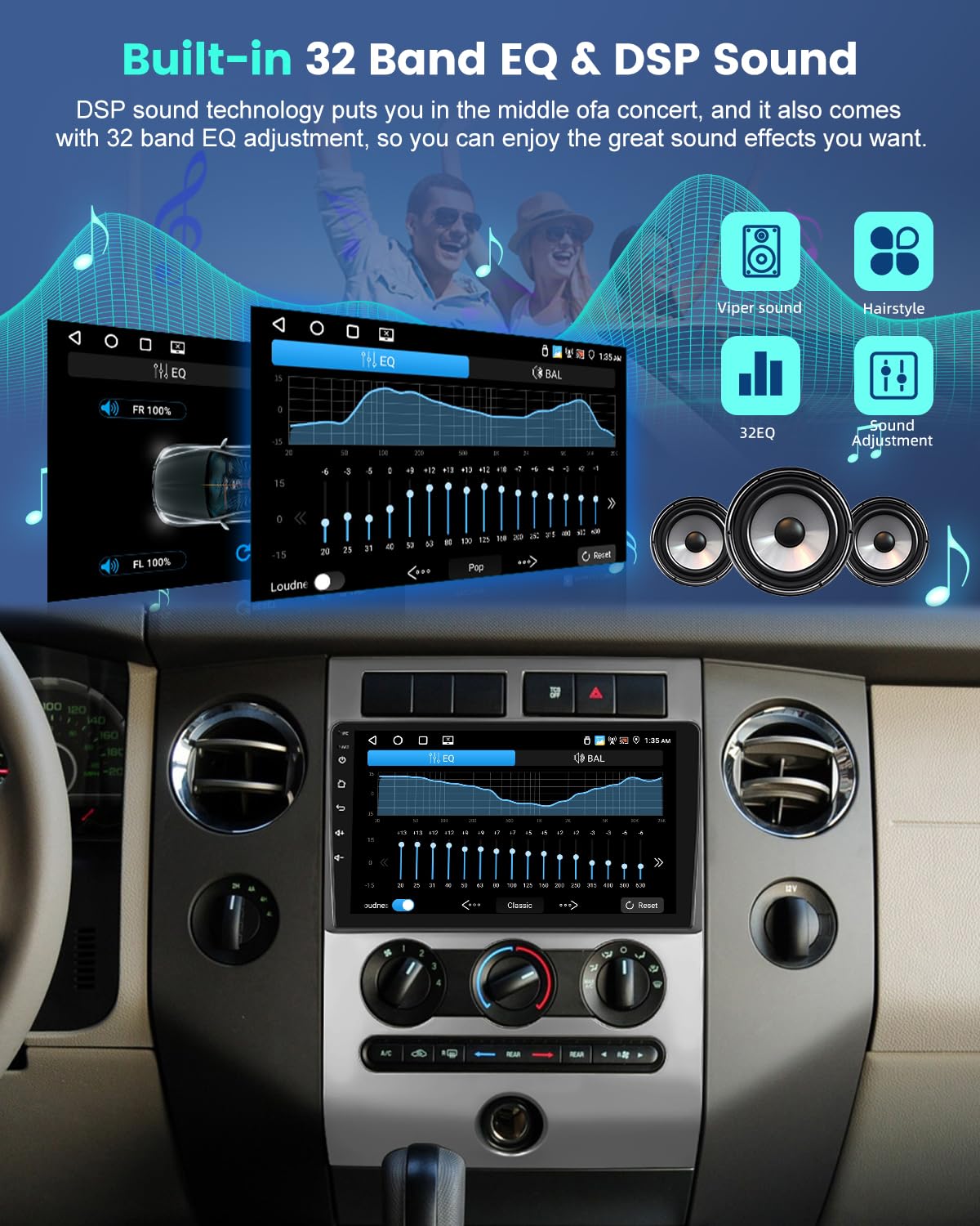 4+64G Android Car Stereo for Ford Expedition 2007-2014 (Manual A/C) - 9 Inch Touchscreen Radio with Wireless Carplay, Android Auto, 5GHz WiFi, GPS, 32EQ DSP, SWC, Mirror Link + AHD Backup Camera