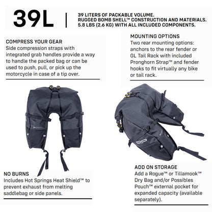 Giant Loop Coyote Saddlebag, Water-resistant Motorcycle Storage Bag, 39-Liters Capacity to Carry Small & Large Gear, Fits Any Dirt Bike, Enduro, Adventure & More (Black)