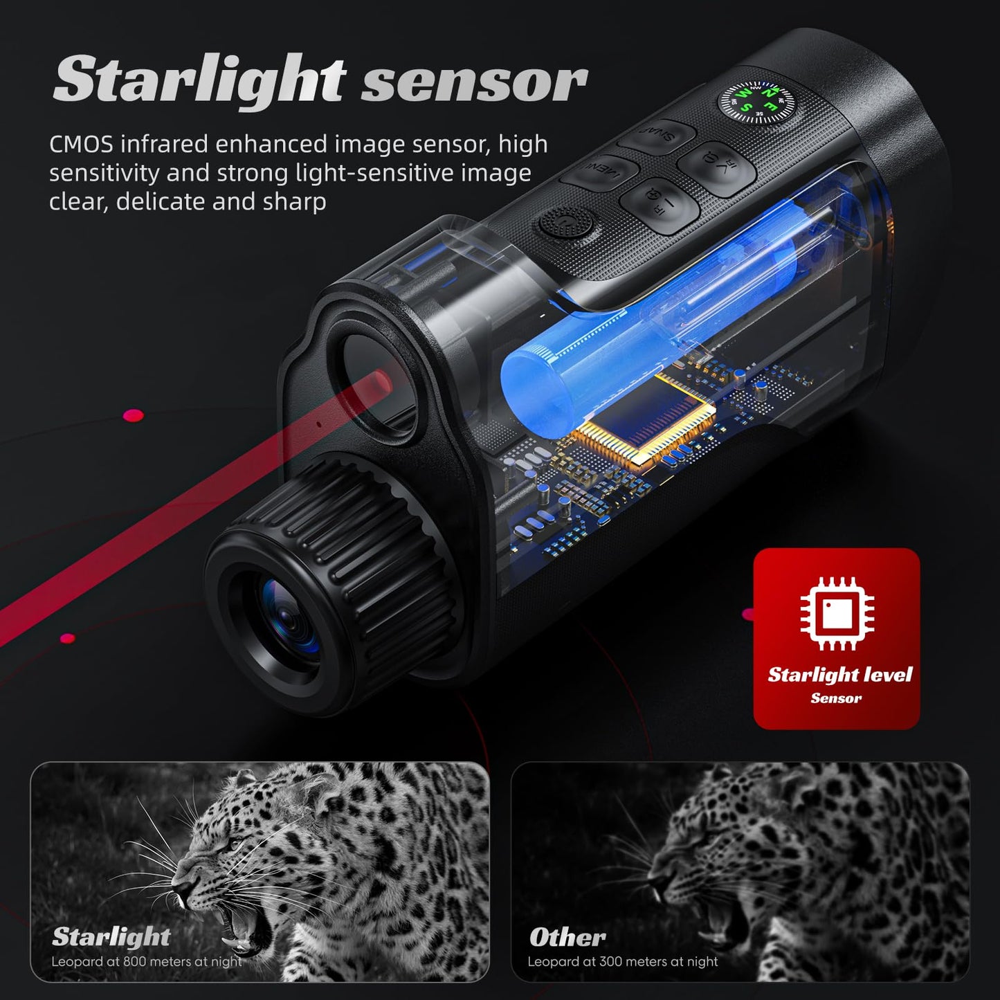 10X Zoom Night Vision Monocular with 800M Range, 5W IR, 2'' HD Sn, Compass & TF Card - Ideal for Camping, Hunting, Wildlife Watching & Outdoor Adventures
