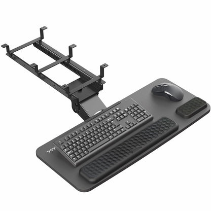 VIVO Premium Adjustable 27 x 11 inch Computer Keyboard and Mouse Platform Tray, Ergonomic Under Table Desk Mount Drawer with Padding, Black, MOUNT-KB27P-B