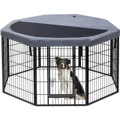 PETIME Dog Playpen,Metal Exercise Puppy Pen Heavy Duty Kennels Yard Fence Indoor/Outdoor 27" W x 32" H 8 Panels Dog Cage with Octagon Top Cover