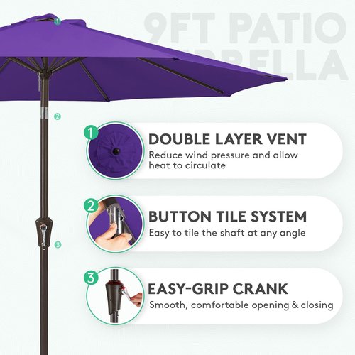 JEAREY 9FT Outdoor Patio Umbrella - Push Button Tilt & Crank | UV Protection, Waterproof, Dark Purple