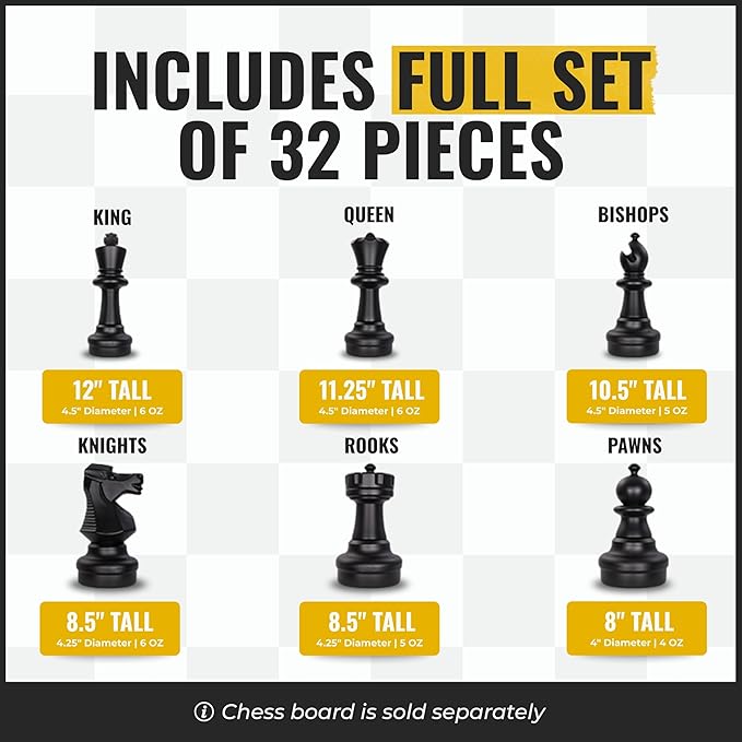 MegaChess Giant Chess Set Game with 12 Tall King - A Large Chess Set Yard Game for Families Looking for Outdoor Jumbo Games - 32 Large Pieces Made from Durable HDPE (Board Not Included)