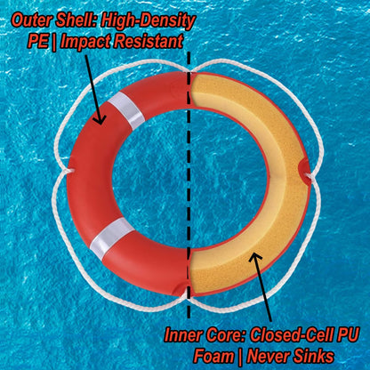Life Ring Buoy Boat Safety Throw Ring with Water Floating Lifesaving Rope 98.4FT Set, Outdoor Professional Throwable Flotation Device (28in)