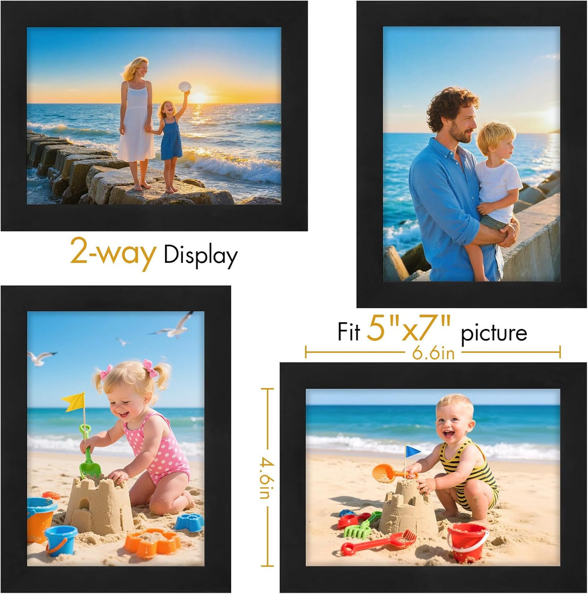 Vittanly 5x7 Picture Frame - Solid Wood & Shatterproof Plexiglass | Black Photo Frame for Wall or Tabletop Display