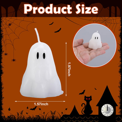 EBaokuup 10 PCS 2'' X 1.6'' Halloween Ghost Candles, Ghost Shaped Decor Candles, Fun Face Spooky Burning Candle for Halloween Party Home and Table Decorations