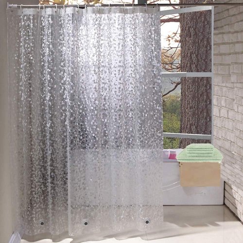 EurCross Heavy Duty Shower Curtain Liner - 72 x 72 Inches, Waterproof Clear with 3D Pebble Design & 5 Magnets