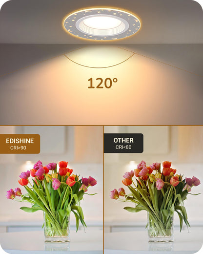 EDISHINE 12W 6 Inch Recessed LED Lights, 5CCT, CRI 90+, Aluminum, Model HCRL6ABC, 12 Pack