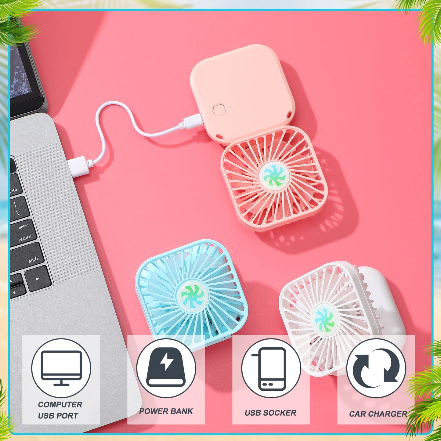 Hortsun 60 Pack Mini Necklace Fans Bulk USB Rechargeable Handheld Folding Fan with 3 Speeds, Quiet Personal Cooling Fans Bulk Gifts for Women, Eyelash, Teachers, Wedding Favors, Travel, Outdoor