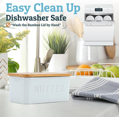 PriorityChef Extra Large Butter Dish - Ceramic Airtight Butter Keeper with Lid | White Countertop Storage