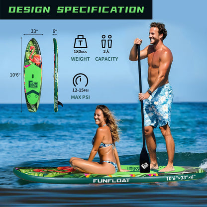 Fun Float SUP, Paddle Board 11'x33 x6 Wide Inflatable Stand Up Paddle Board with Hand Pump, Leash, Adjustable Paddle for Basic Version, 100L Backpack, All-Round Sup Board, Flamingo