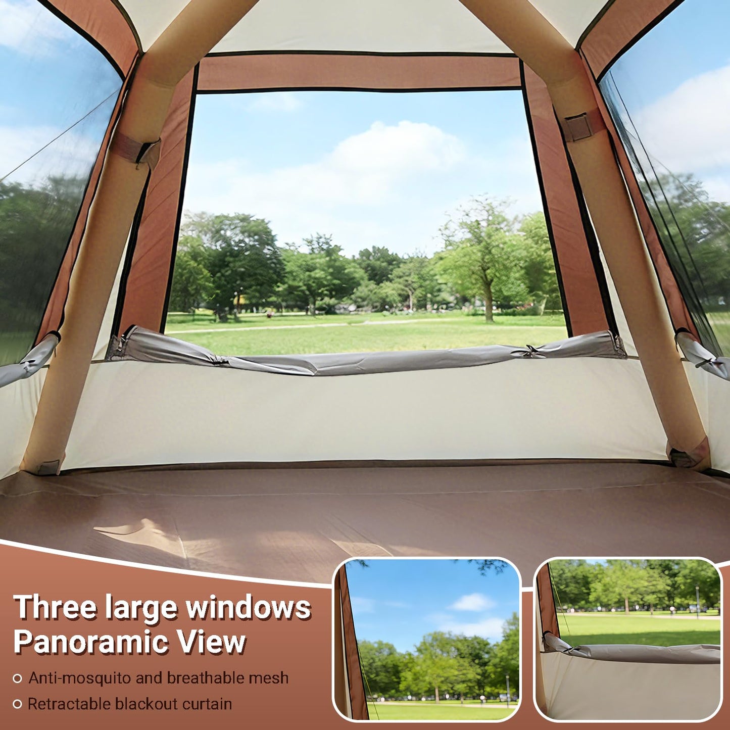 Ziziella Inflatable Tents for Camping, Easy Setup Inflatable Tent Glamping Tent with Pump,Waterproof Oxford 4 Season Air Tent with Skylight Mesh Windows for 2-4 Person