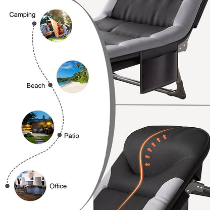 OVLRIJP Folding Lounge Chairs for Outside, Portable Camping Cot, 6-Position Chaise Lounge Chairs with Side Pocket and Mattress, Heavy Duty Chaise Lounges for Outdoor Patio Balcony Beach (Black)