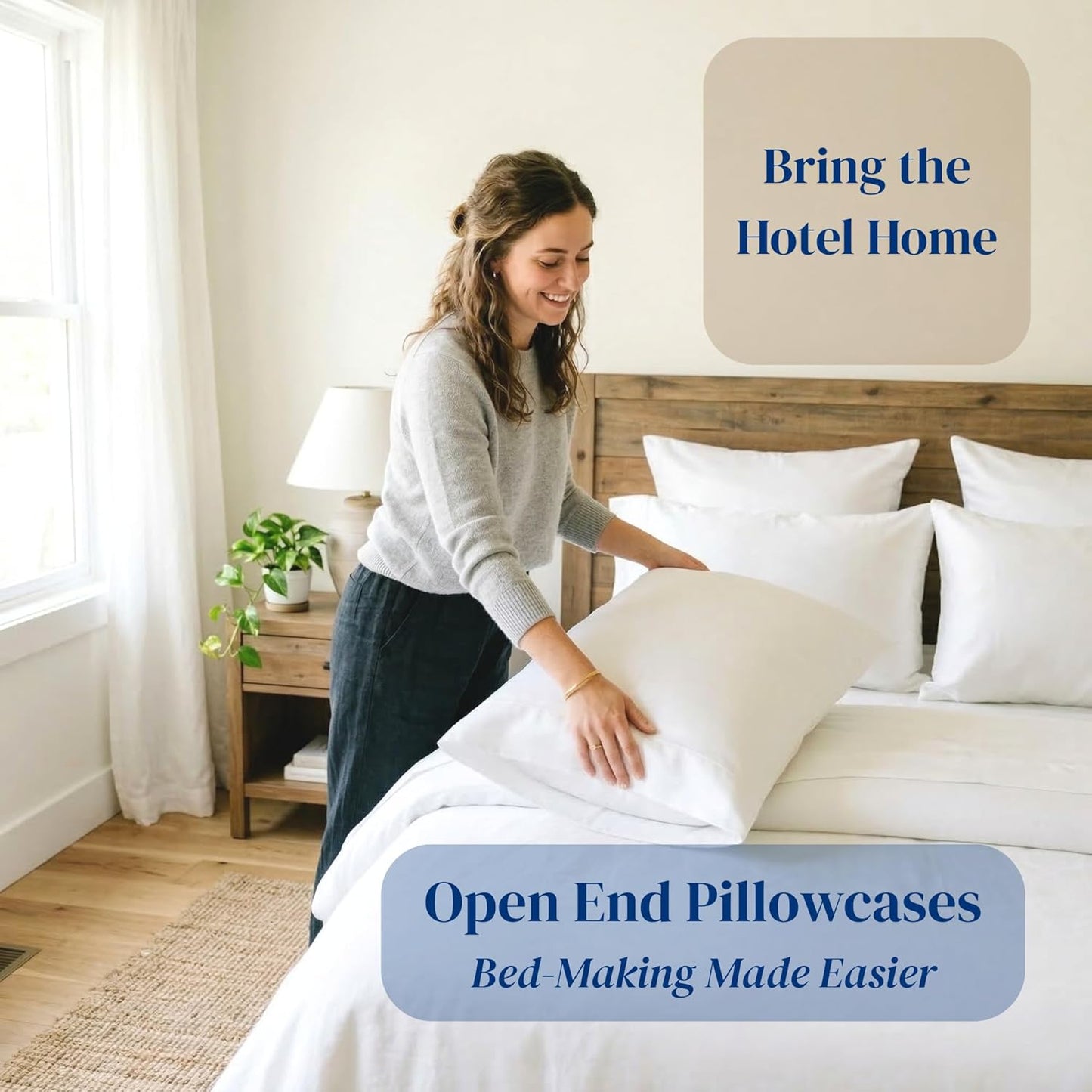 Beckham Hotel Collection Queen Sheets Set - 100% Cotton Sateen, Silky Smooth & Soft, 16” Deep Pocket | White