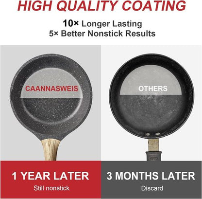 Caannasweis Nonstick Granite Frying Pan Skillet, Non Stick Omelette Frying Pans, Omelet Egg Pan, Stone Cookware Chef's Pan, Induction Compatible, PFOA Free (Gray, 8 Inch)