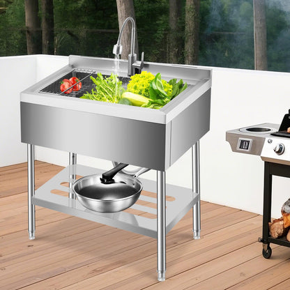 Garvee 36" Stainless Steel Utility Sink Workstation with Faucet, Adjustable Height Freestanding Sink with Storage Drawer, Knife Rack, Hooks & Drain Kit for Kitchen, Laundry, Garage, or Outdoor Use