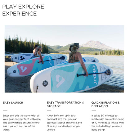 aleur 2020 Explorer Inflatable Stand Up Paddle Board Package W Premium SUP Accessories & Backpack, Non-Slip Deck, Leash, Paddle and Hand Pump | Elegant, Fun, Portable,Versatile (Pastel)