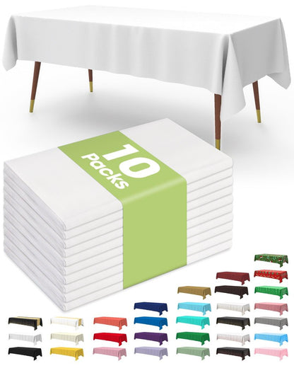 Pureegg Plastic Table Cloth Disposable 10 Pack, 54 x 132 Inch Table Cloths, Party, Picnic, Wedding, Decorative Tablecloths, Rectangle, White Plastic Cover, Leakproof & Sturdy, White