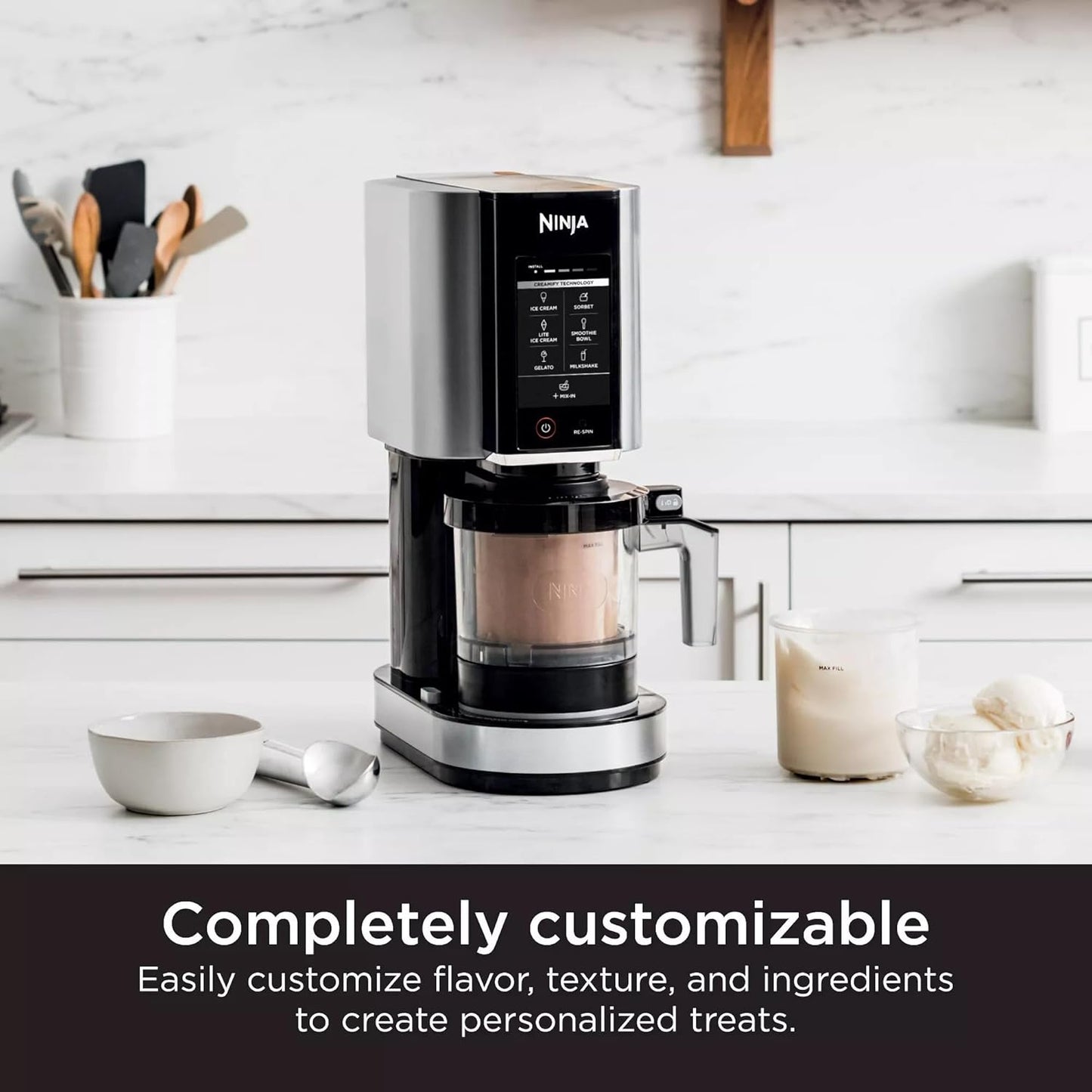 SharkNinja NC301 CREAMi Ice Cream Maker - 7 Custom Frozen Treat Modes, Cloud Silver (Renewed)