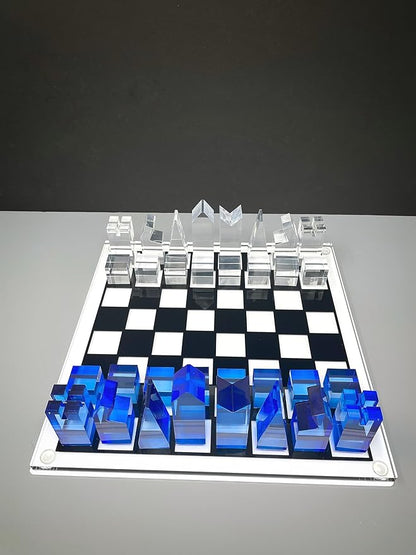 Luxury Acrylic Chess Set Sophisticated Stylish Design Multiple Colors Available (Clear/Blue-Azure)