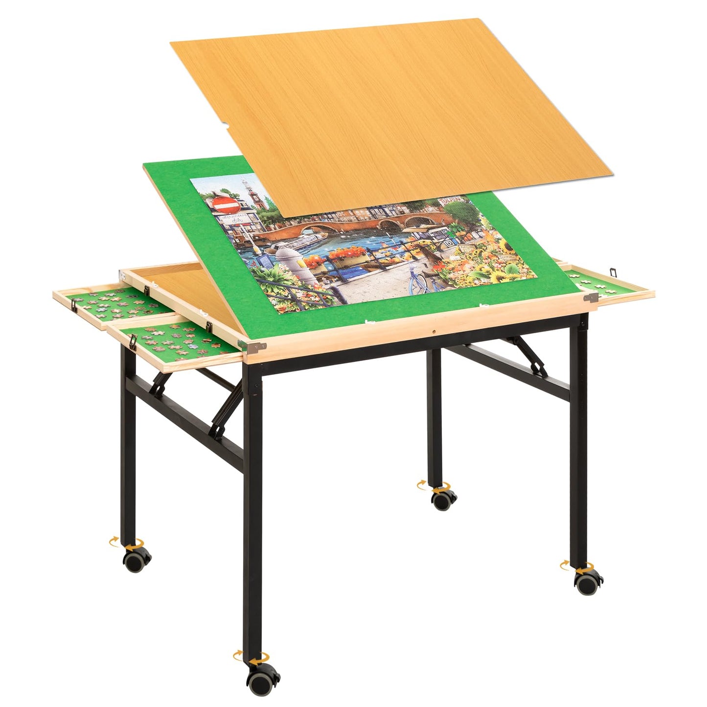 BittPicc Puzzle Table with 4 Drawers & Legs & Cover 1500 Piece Foldable Adjustable Jigsaw Table with Wheels Wooden Portable No Assembly Puzzle Tables for Adults and Seniors Gifts