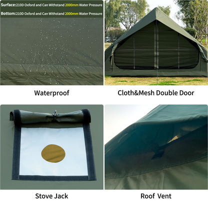 WaldZimmer Inflatable Camping Tent with Hand Pump Waterproof Outdoor Blow up Tent Oxford 4 Season Air Tent Cabin House with Mesh Windows & Door 12sq/6sq Green (9.74ft*6.46ft*6.56ft (3-4 Person))