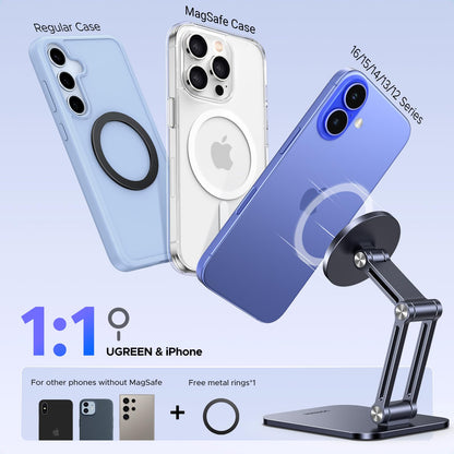 UGREEN Magnetic Phone Stand Compatible with MagSafe Holder for Desk Ergonomic Design Adjustable, Aluminum Cell Phone Stand Compatible for iPhone 17 Air 16 15 14 13 12 Pro Max and MagSafe Case, Grey