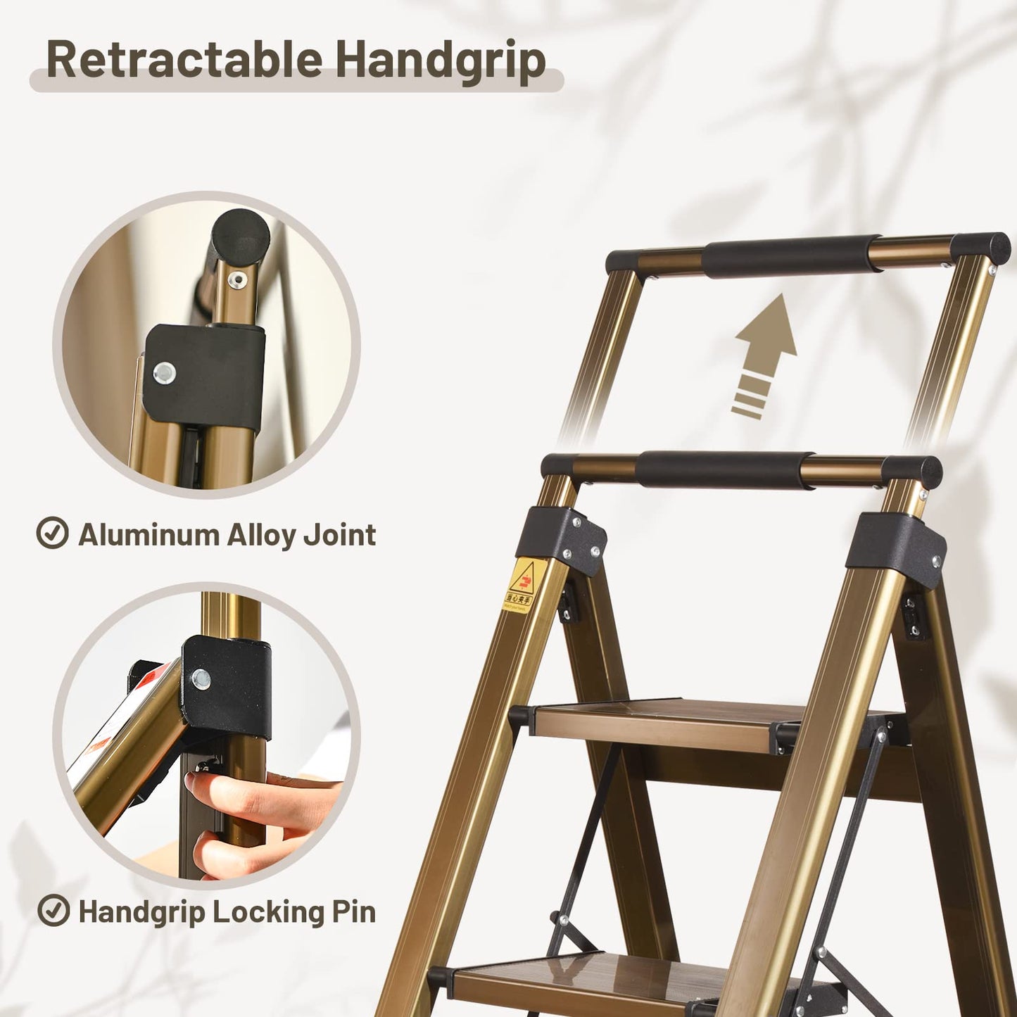 XinSunho 4 Step Ladder, Aluminum 4 Step Stool with Retractable Handrail and Anti-Slip Wide Pedal, Folding Stool Ladders 4 Steps, 330lbs Safety Household Slim Ladder