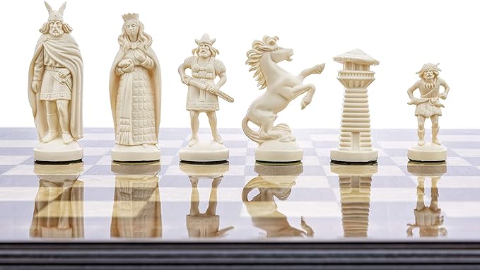 3 3/4 Black &amp White Viking Plastic Chess Pieces - Felted Standard Size