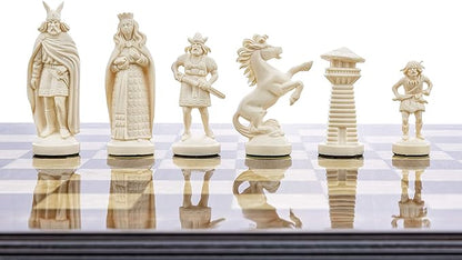 3 3/4 Black &amp White Viking Plastic Chess Pieces - Felted Standard Size