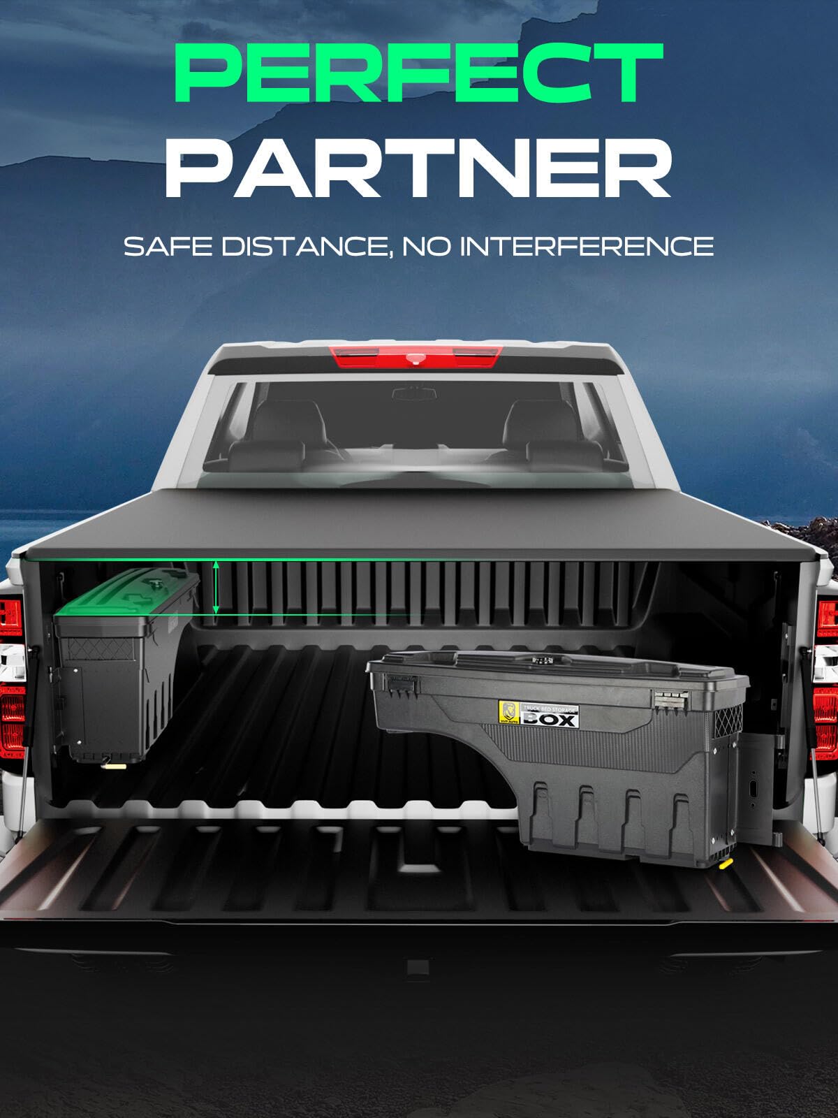 YHTAUTO Truck Bed Storage Tool Box Lockable Compatible with 2019-2025 Ram 1500 Pickup, Passenger Side, Will Not Work with RamBox & Classic Model, Swing Waterproof Wheel Well Toolbox