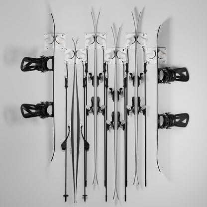 Gravity Grabber, The OG - Ski & Snowboard Wall Mount, Indoor Garage & Home Storage Organizer, Damage-Free Grip, Holds Skis/Boards/Poles/More, Space-Saving Premium Gear Rack, (White 6-Pack)