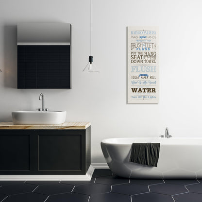 Stupell Industries Rules Blue and Black Print Bathroom, Design by Stephanie Workman Marrott Wall Art, 13x30, Beige