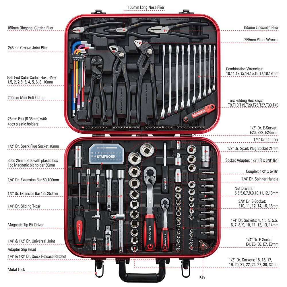 STARWORK TRUE MECHANIC™ 169-Piece Mechanics Tool Set, Professional, Metric