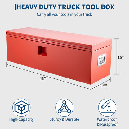 Garvee Steel Truck Tool Box Heavy Duty Truck Bed Toolbox w/Dual Lids, Lockable & Weatherproof, Fits for Pickup, Truck Bed, RV, Trailer